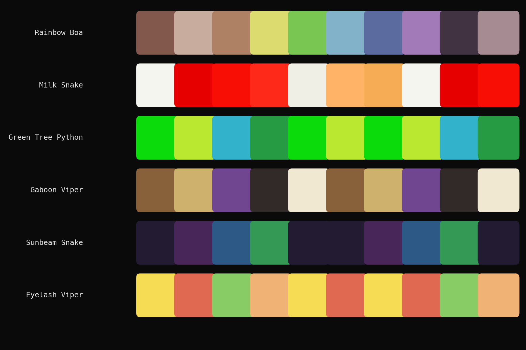 Color palette inspired by real snake species